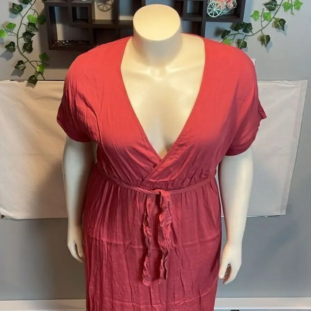 Cupshe Mauve Pink Surplice Ruched Maxi Draped‎ Wrap tie Waist Dress XL RefCPS062